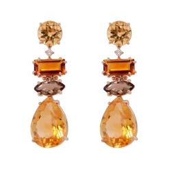 Pendientes de oro rosa, diamantes 0.07 quilates y piedras de color