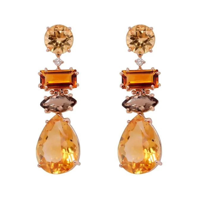 Pendientes de oro rosa, diamantes 0.07 quilates y piedras de color