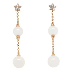 Pendientes de oro rosa, perlas, y diamantes 0.15 quilates