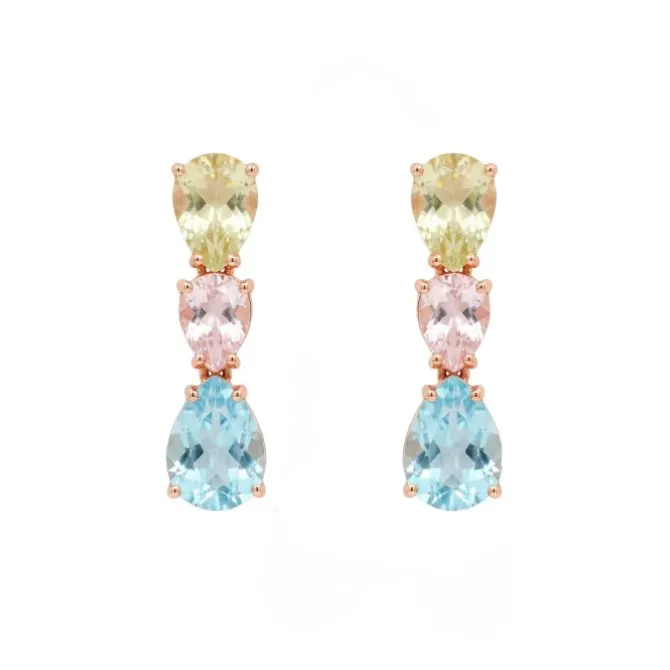 Pendientes de oro rosa y piedras de colores