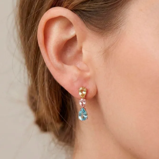 Pendientes de oro rosa y piedras de colores