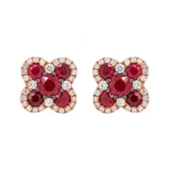 Pendientes oro rosa con diamantes 0.35 quilates y rubíes 1.28 quilates