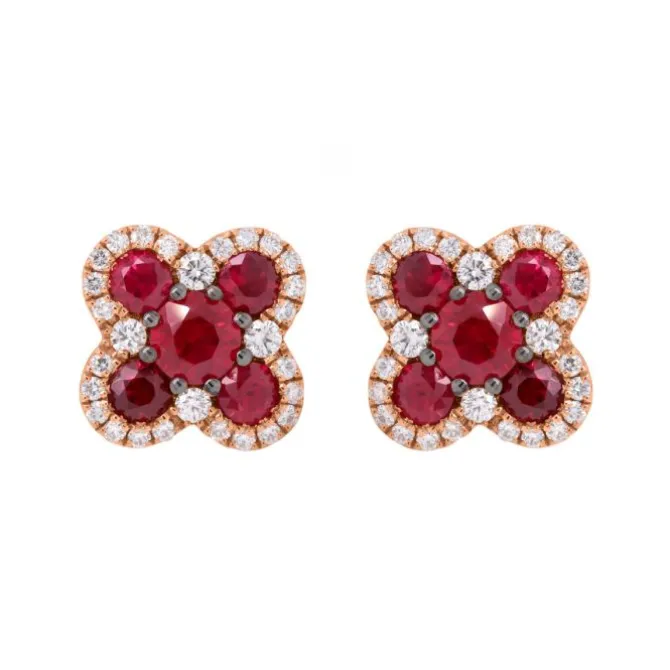 Pendientes oro rosa con diamantes 0.35 quilates y rubíes 1.28 quilates