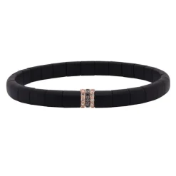 Pulsera de cerámica negra, oro rosa, diamantes brown 0.14 quilates y diamantes negros 0.07