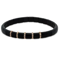 Pulsera de cerámica negra, oro rosa y diamantes brown