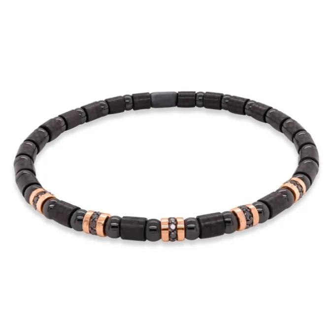 Pulsera de cerámica y oro rosa con diamantes negros 0.40 quilates