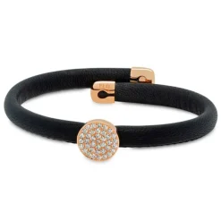 Pulsera de cuero negro con oro rosa y diamantes 0,47 quilates