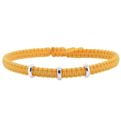 Pulsera de macramé amarilla con oro blanco