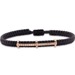 Pulsera de macramé con oro rosa y diamantes 0.20 quilates