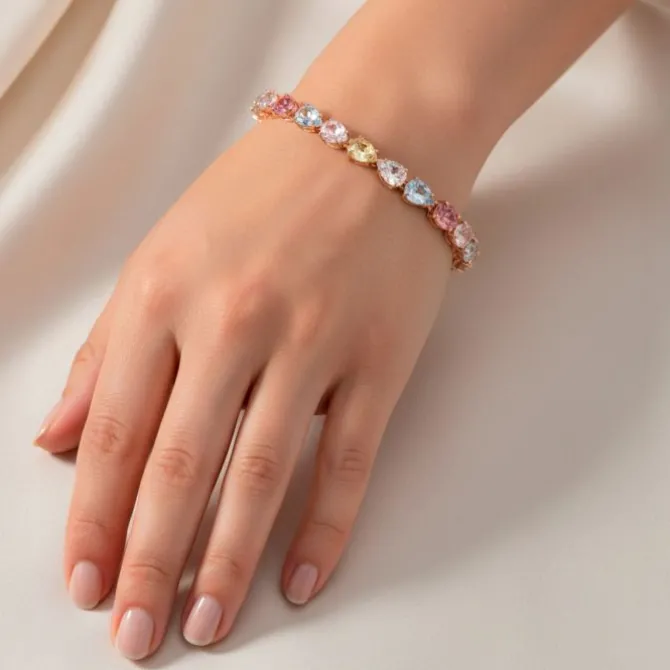 Pulsera de oro rosa con piedras de colores