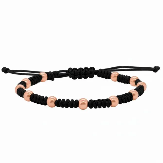Pulsera de oro rosa y macramé negro