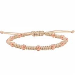 Pulsera de oro rosa y macramé beige
