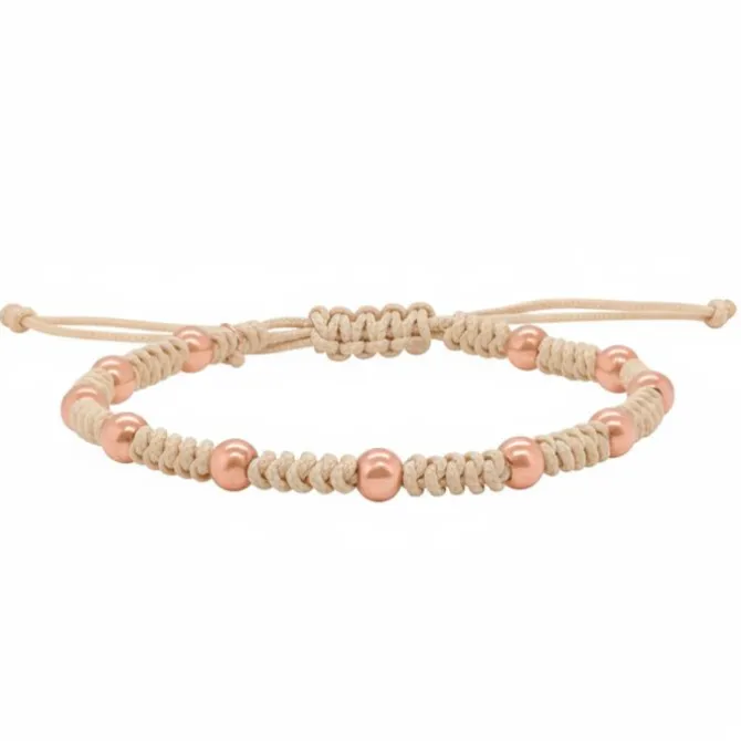 Pulsera de oro rosa y macramé beige