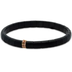Pulsera elástica de cerámica negra, oro rosa y diamantes brown 0.14 quilates