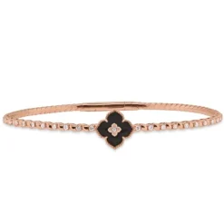 Pulsera flor de oro rosa con ónix y diamante 0.33 quilates