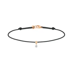 Pulsera La Brune & La Blonde BB cordón negro, oro rosa y brillante 0.07 quilates