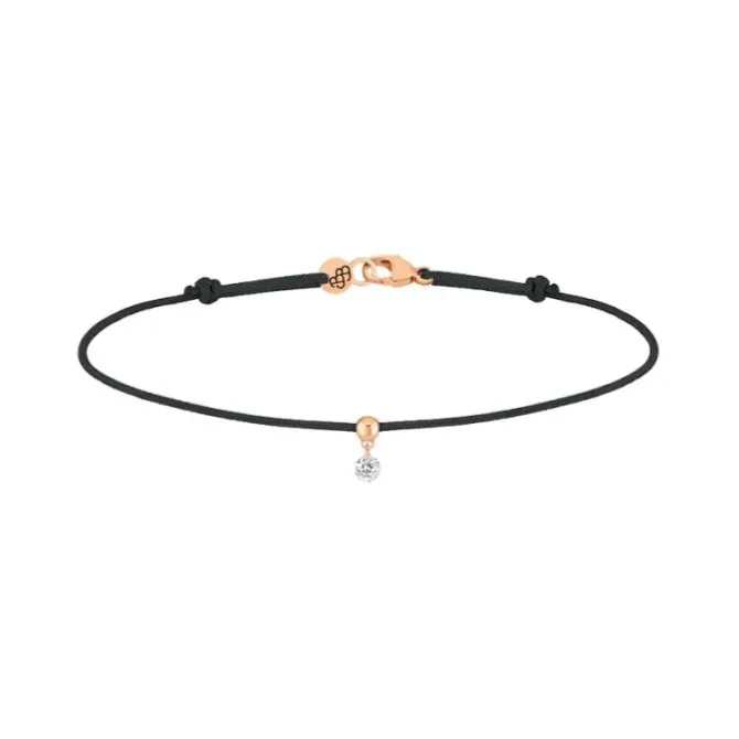 Pulsera La Brune & La Blonde BB cordón negro, oro rosa y brillante 0.07 quilates