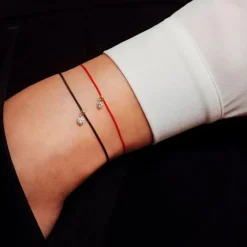 Pulsera La Brune & La Blonde BB cordón negro, oro rosa y brillante 0.07 quilates
