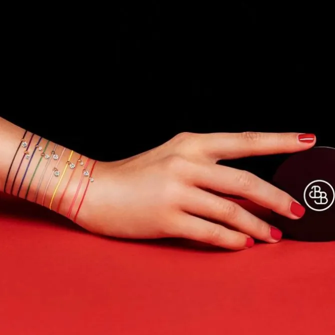 Pulsera La Brune & La Blonde BB cordón negro, oro rosa y brillante 0.07 quilates