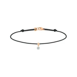 Pulsera La Brune & La Blonde BB cordón negro, oro rosa y brillante 0.10 quilates