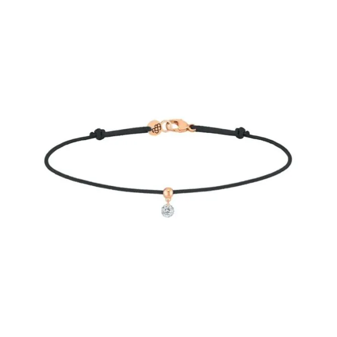 Pulsera La Brune & La Blonde BB cordón negro, oro rosa y brillante 0.10 quilates