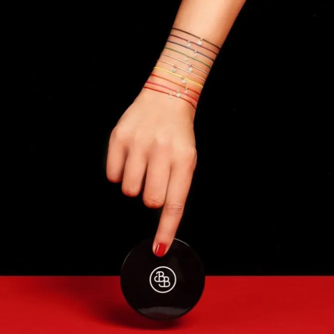 Pulsera La Brune & La Blonde BB cordón negro, oro rosa y brillante 0.10 quilates