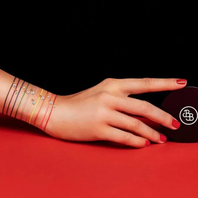 Pulsera La Brune & La Blonde BB cordón negro, oro rosa y brillante 0.10 quilates