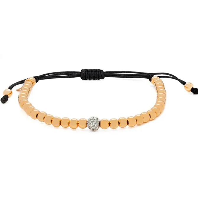 Pulsera macramé en oro rosa, oro blanco y diamantes talla brillante 0,22 quilates