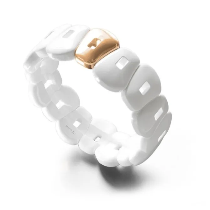 Pulsera Mattioli Puzzle en cerámica blanca y cerámica color oro rosa