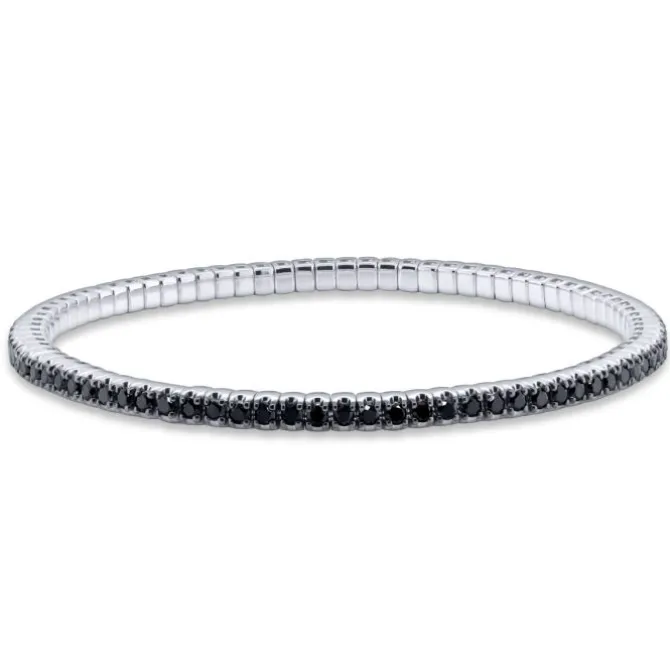 Pulsera riviere elástica de oro blanco y diamantes negros 2.35 quilates