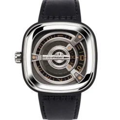 SevenFriday M Series Automatico M1/03 Esfera Plateada Cuero Negro 47mm