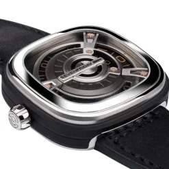 SevenFriday M Series Automatico M1/03 Esfera Plateada Cuero Negro 47mm